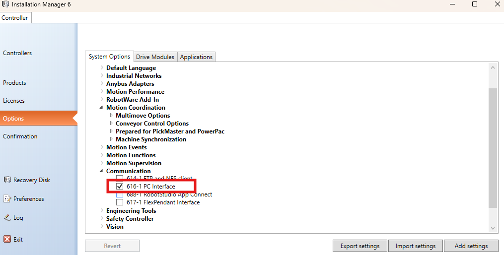 Enable PC interface option