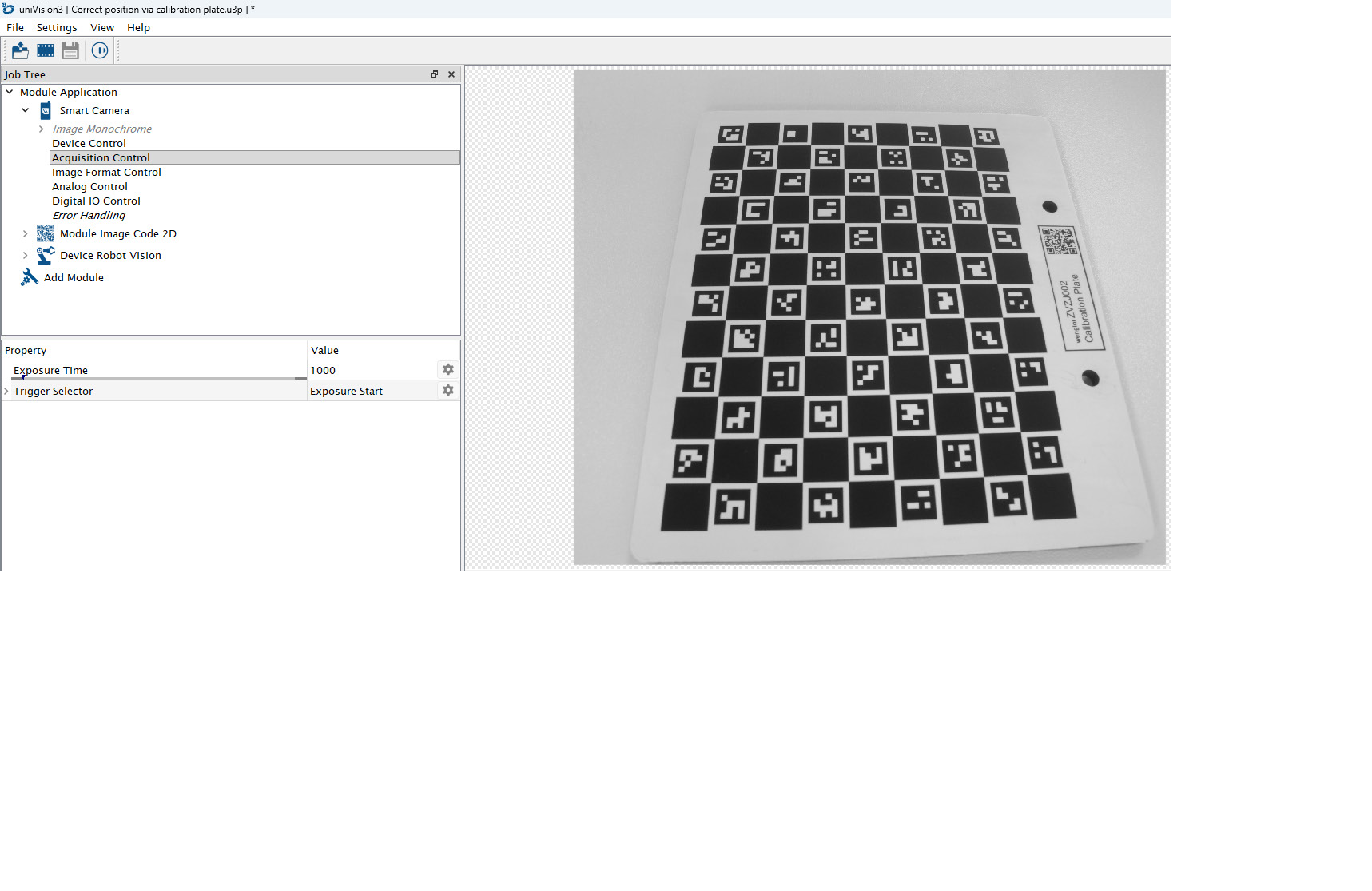 univision template correct position via calibration plate
