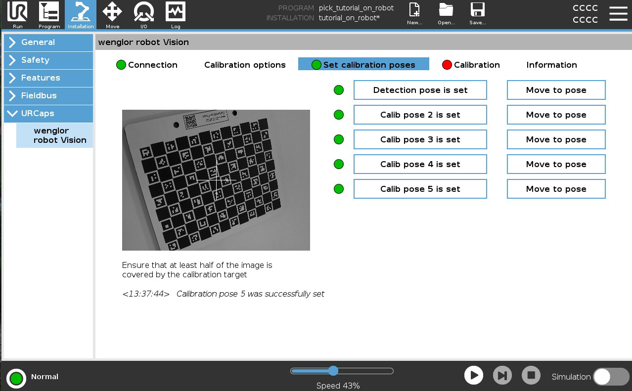Set calibration poses tab