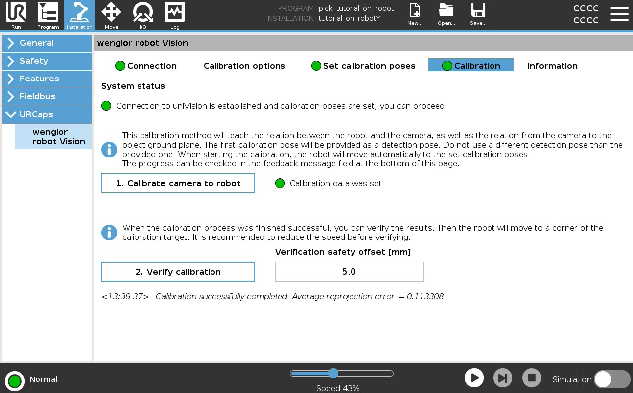 Calibration tab